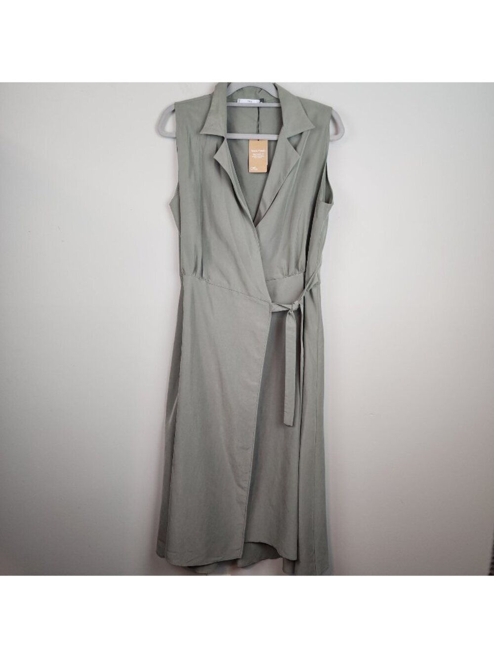 MNG Mango True Wrap Sage Green Sleeveless Dress sz 10 women